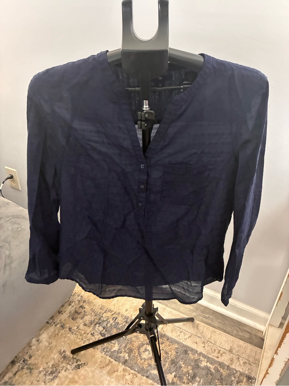 GAP Navy sheer Long-Sleeve Button-Front Blouse